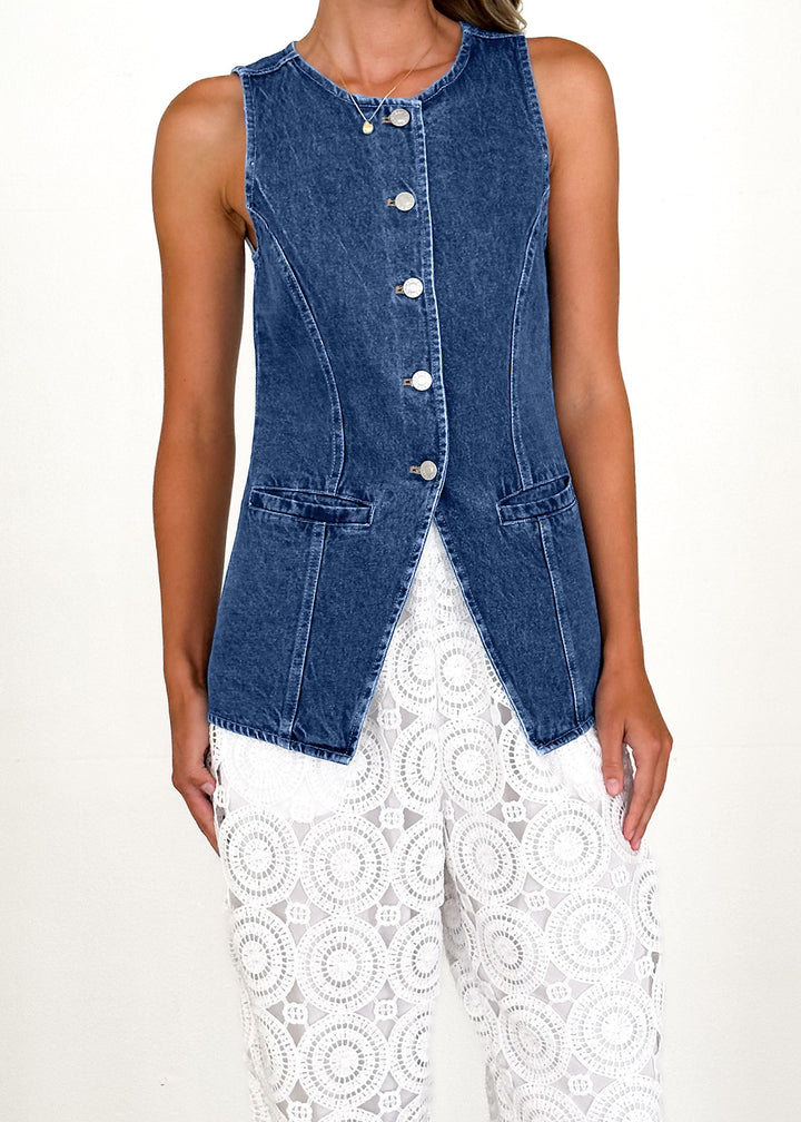 Denim vest for women with fitted cut and button details Chic & Stil