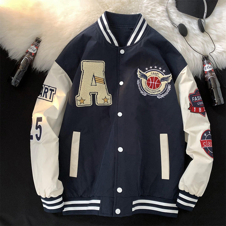 Men's Sporty College Jacket with Embroidered Appliqués and Breathable Material Lune London