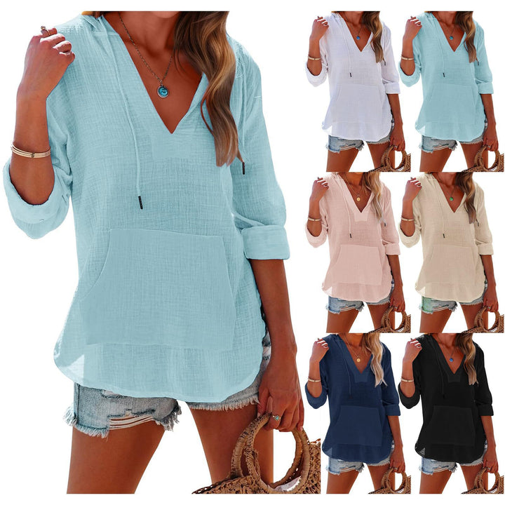 Ladies casual hoodie with V-neck, kangaroo pocket, and rolled sleeves Lune London