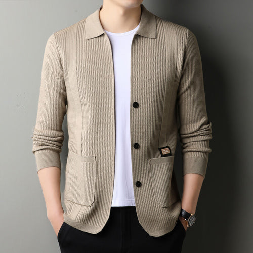 Lune London textured surface casual knit cardigan for men