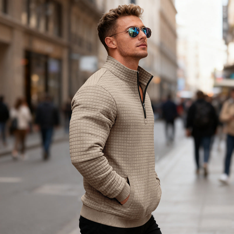 Men's fleece pullover with high collar and practical zipper Chic and style