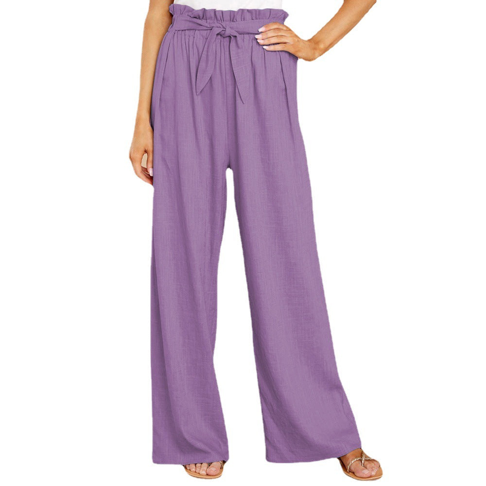 High-waisted linen pants for women with a tie belt Lune London
