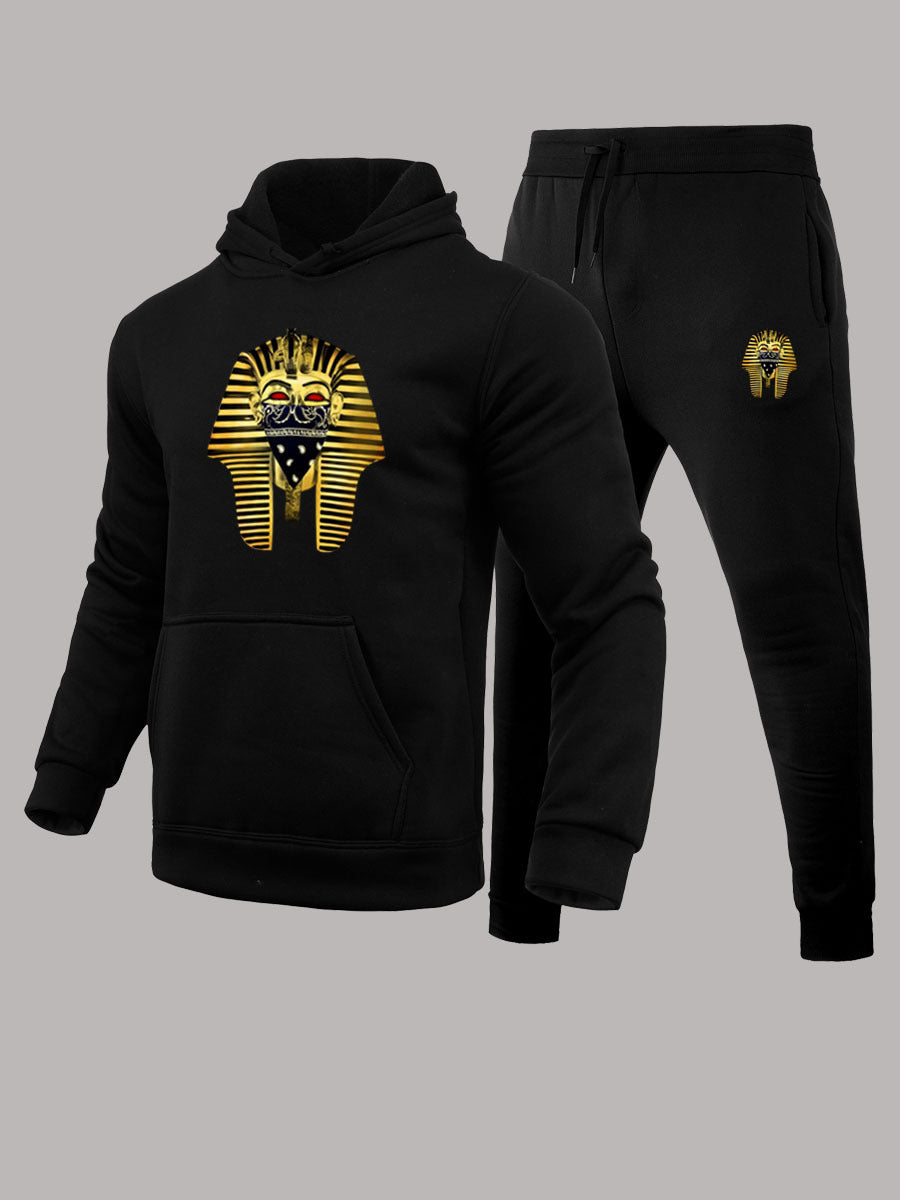 Men's hooded sweatshirt and jogger pants set with artistic pharaoh pattern Lune London