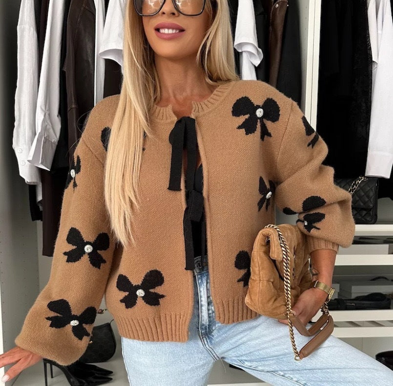 Women's cardigan with decorative knots and shiny accents Lune London