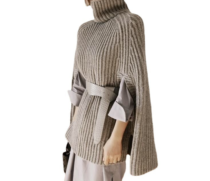 Knit poncho for women with soft high collar and relaxed fit Lune London