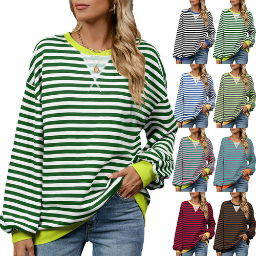 Casual women's sweatshirt with a trendy striped pattern and wide-cut sleeves Lune London