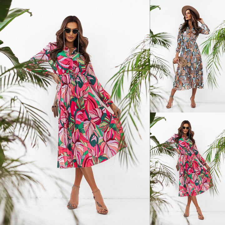 Floral shirt dress for women with self-tie belt Lune London