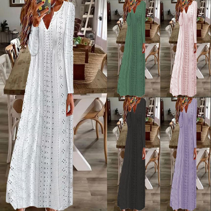 Maxi dress for women with a delicate lace pattern and V-neck Lune London