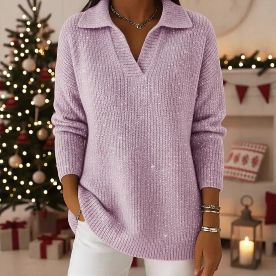 Pull en maille scintillante pour femmes avec col moderne Chic & Stil