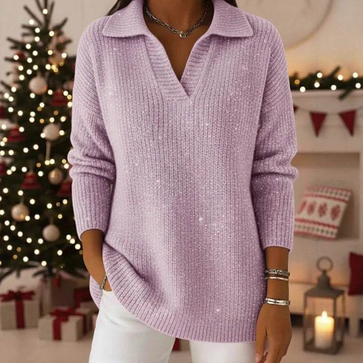 Pull en maille scintillante pour femmes avec col moderne Chic & Stil