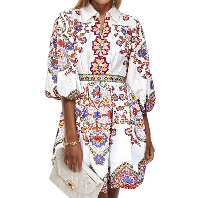 Shirt dress for women with floral pattern and elegant button placket Lune London