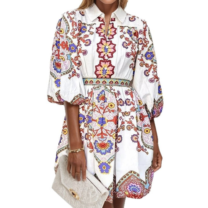Shirt dress for women with floral pattern and elegant button placket Lune London