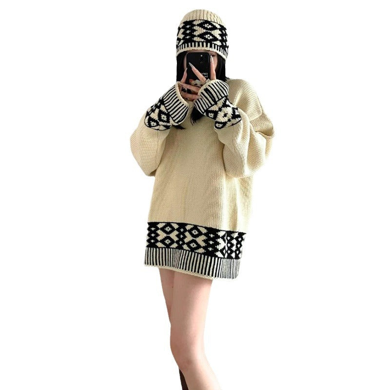 Pull en tricot élégant pour femme avec motif géométrique et col rond Chic & Stil