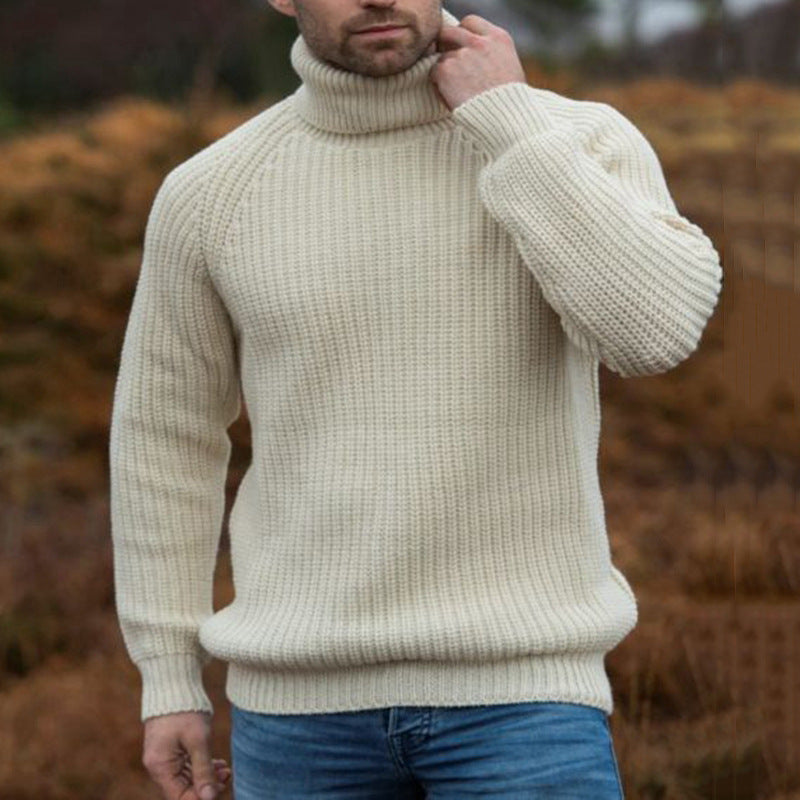 Men's chunky knit sweater with foldable turtleneck Lune London