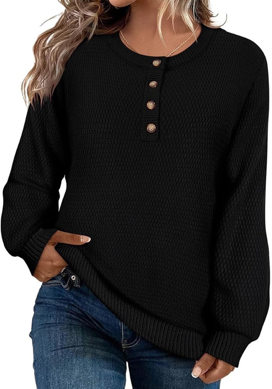 Casual shirt sweater for women with button placket and textured pattern Lune London