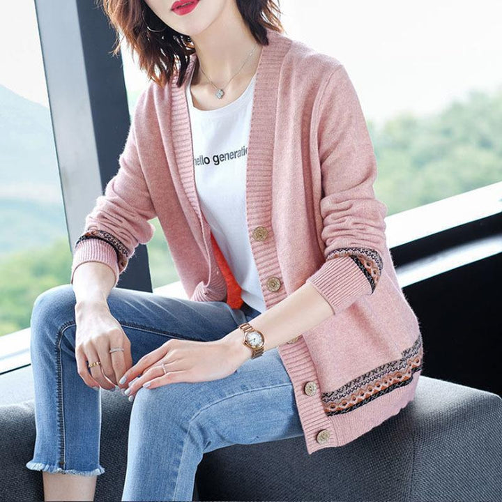 Knit jacket for women with artistic embroidery details and button closure Lune London