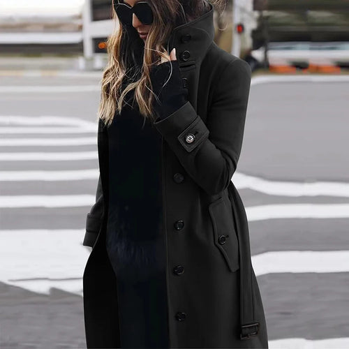 Ladies Elegant high collar coat with practical pockets Lune London