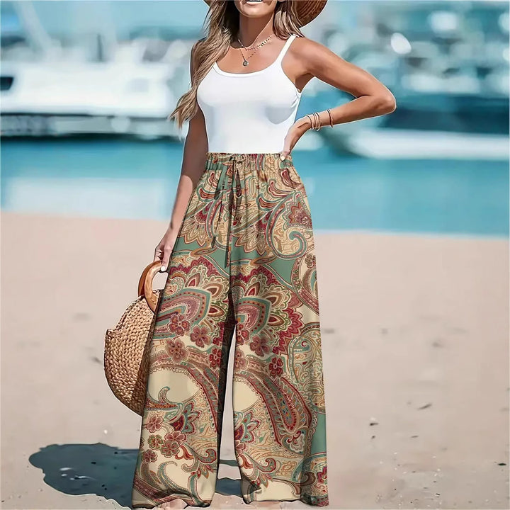 Wide pants for women with paisley pattern Lune London