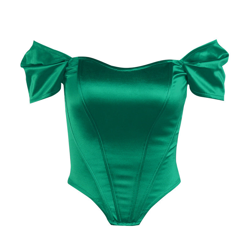 Ladies Satin Off-Shoulder Corset Bodysuit Lune London