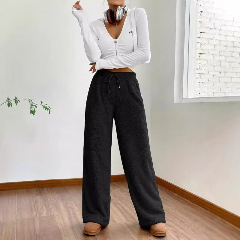 Ladies Relax Soft Pants with Tie Belt and Wide Legs Lune London