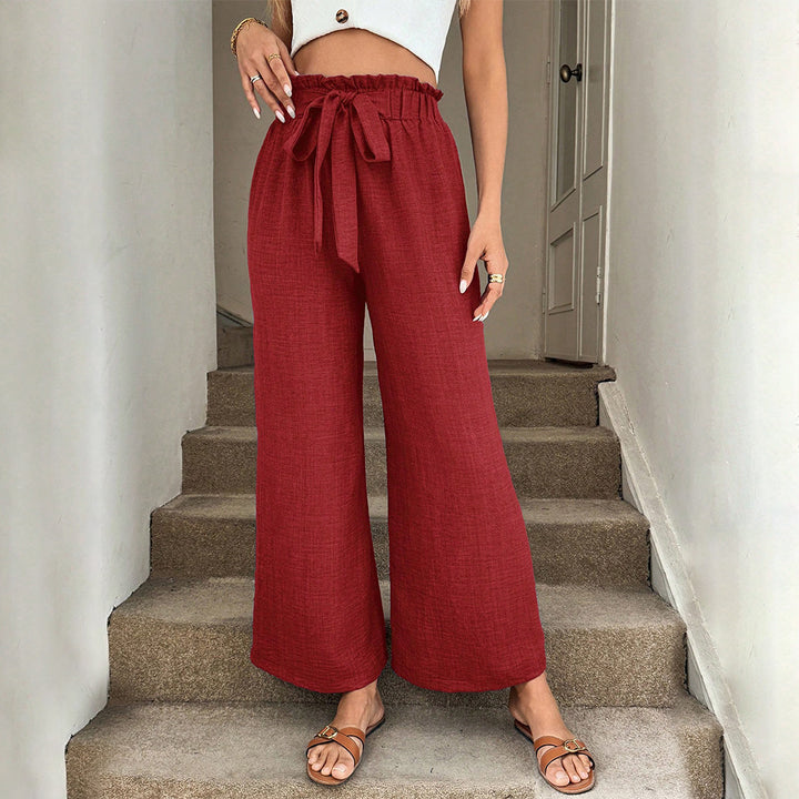 Pantalons en tissu large décontractés pour femmes avec taille élastique et ceinture à nouer Chic & Stil