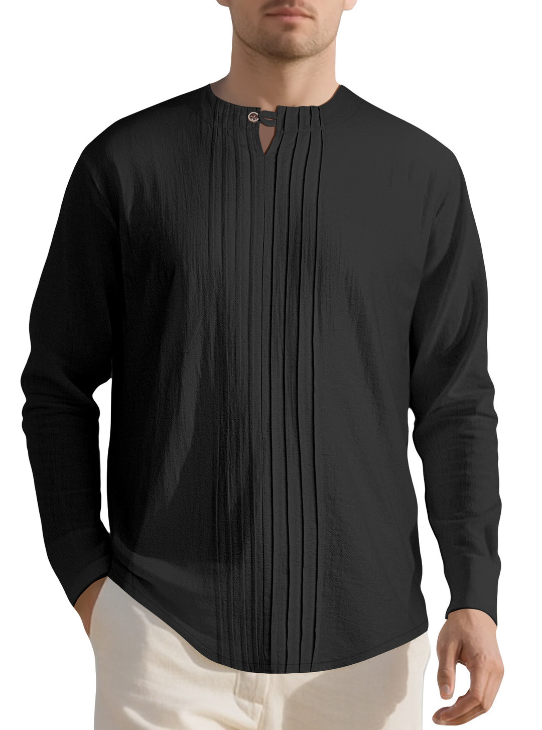 Elegant long-sleeve shirt for men with textured design and trendy high collar Lune London