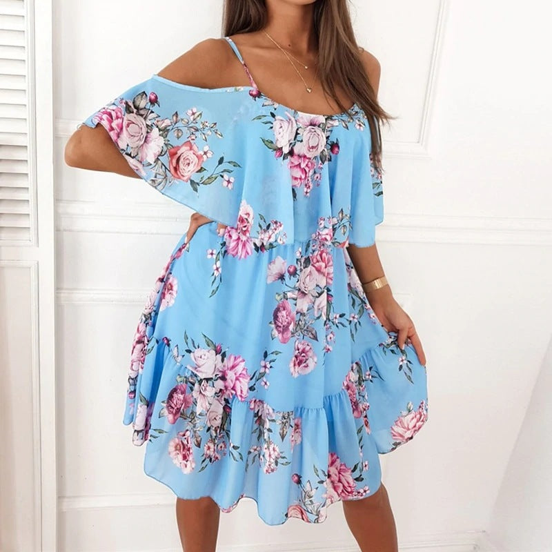 Chic Cold-Shoulder Mini Flowers Dress