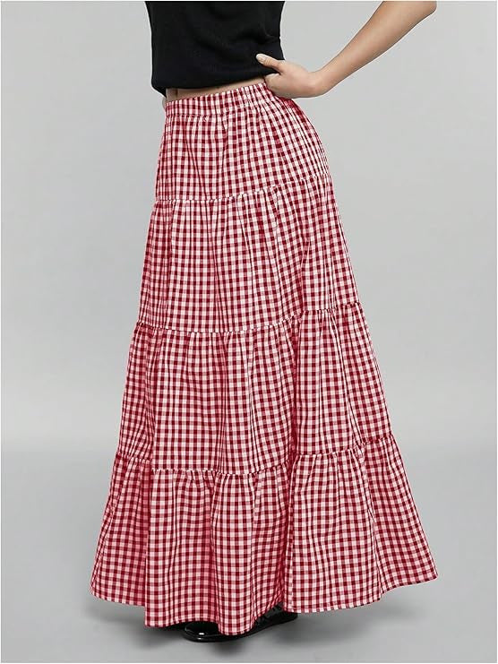 Ladies Maxi Skirt with Sophisticated Checkered Pattern Lune London
