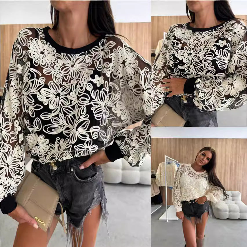 Ladies Embroidered Lace Sweater Lune London