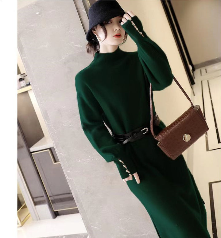 Robe en tricot pour femmes avec col montant élégant et détails de boutons à la mode Chic & Stil