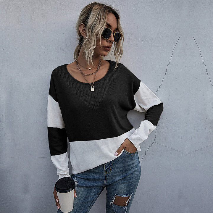 Casual knit sweater for women with V-neck and geometric pattern Lune London