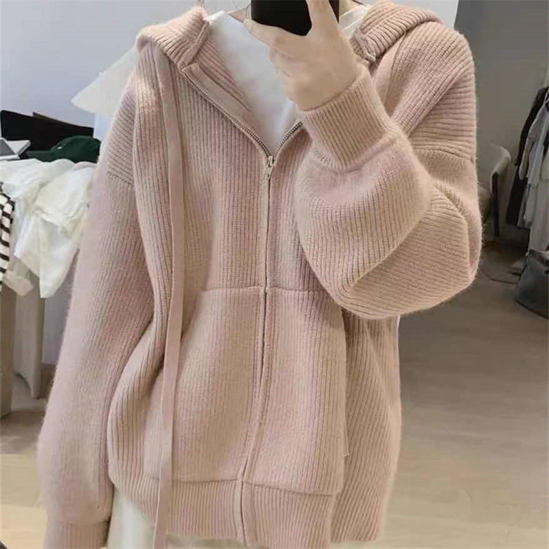 Hooded jacket for women with a trendy ribbed knit design and practical pockets Lune London