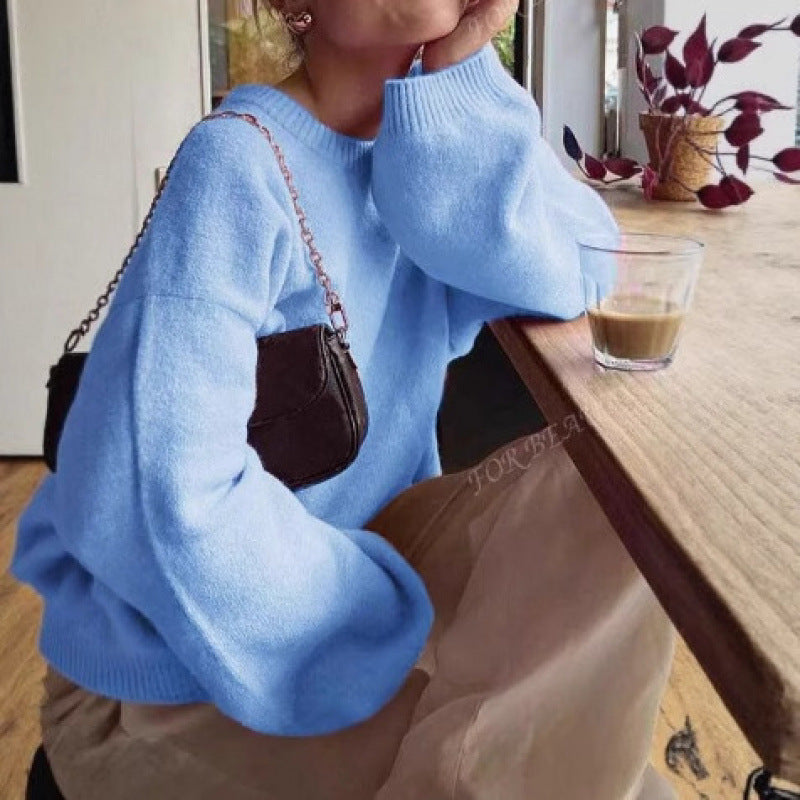 Pull féminin confortable à col rond en mélange de qualité tricot fin Chic & Stil