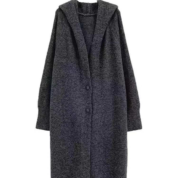 Manteau long en tricot pour femmes avec capuche décontractée et manches larges drapées