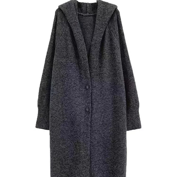 Manteau long en tricot pour femmes avec capuche décontractée et manches larges drapées
