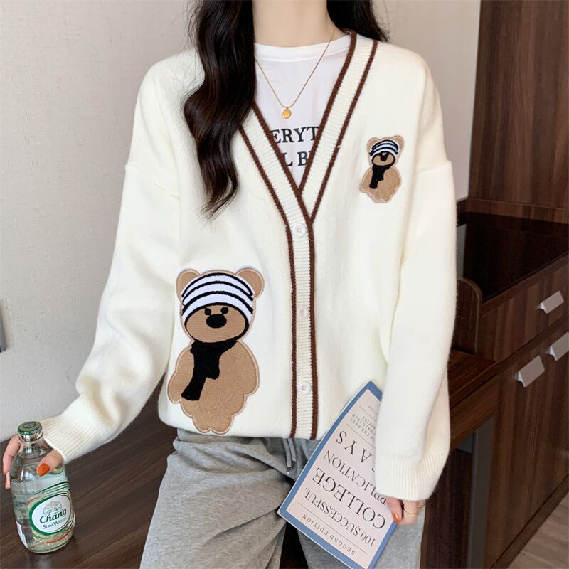 Women's knitted jacket with bear appliqués and contrasting details Lune London