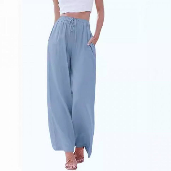 Wide palazzo pants for women with elastic waistband and side pockets Lune London