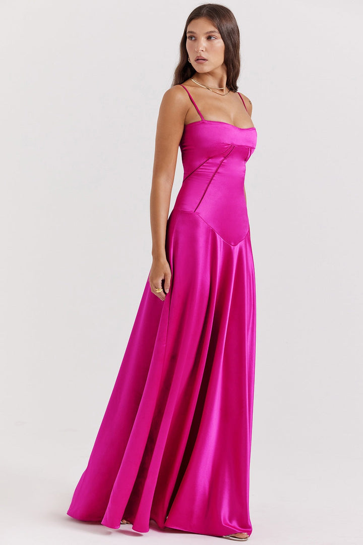 Lune London | Evening Dress Satin Shine Spaghetti Straps Backless Slim Fit Elegant Dress
