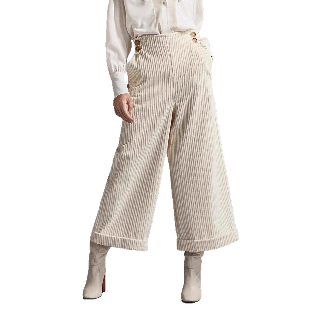 Pantalon large en velours côtelé pour femmes avec boutons décoratifs Chic & Stil