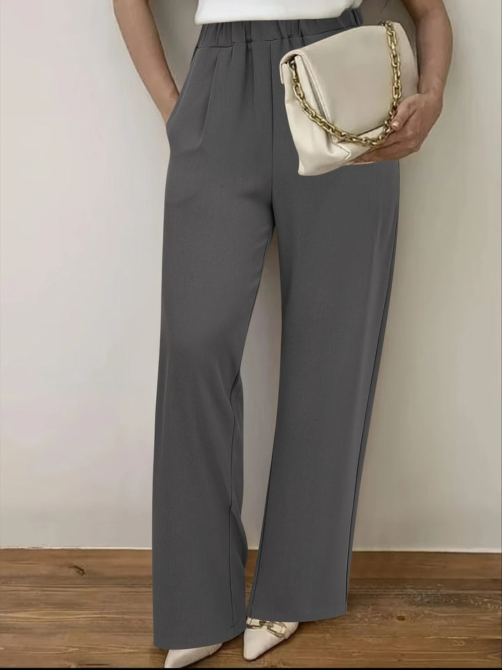 Wide-waisted fabric pants for women with elegant elastic belt Lune London