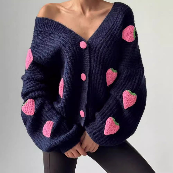 Lady cardigan with fruit application design Lune London