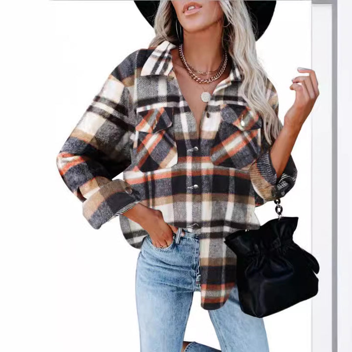Flannel check shirt for women with practical chest pockets and relaxed fit Lune London