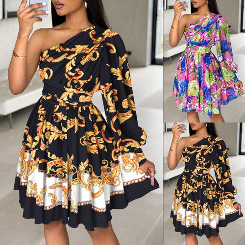 Elegant floral dresses with a single shoulder Lune London