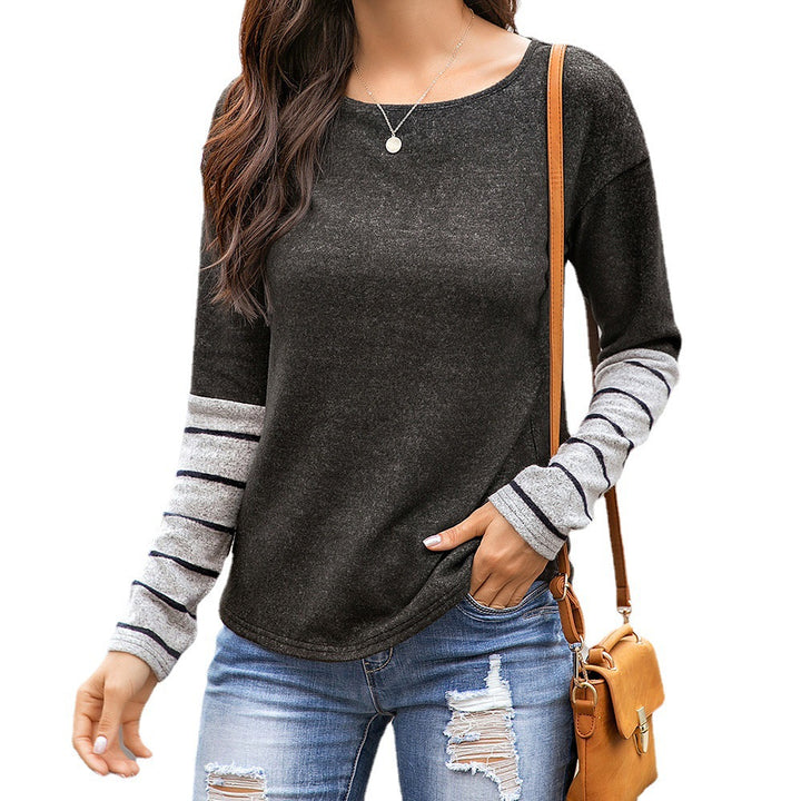 Chic and Style women's long t-shirt with casual sleeves and striped sleeves