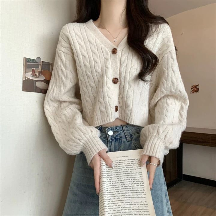 Cardigan en tricot ample pour femme avec motif en torsades et fermeture à boutons Chic & Stil