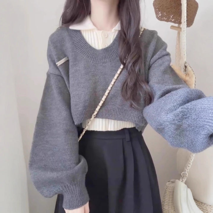 Short sweater for women with wide sleeves and a structured design Lune London