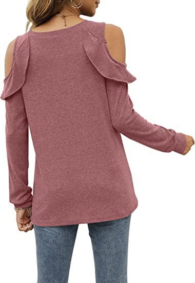 Long sleeve t-shirt for women with cut-out sleeves and ruffle detail Lune London