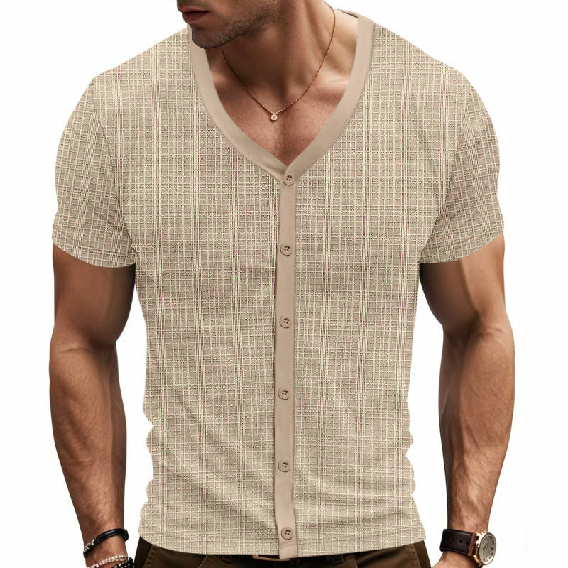 Short casual short-sleeved shirt for men with button placket and textured design Lune London