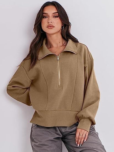 Sporty sweater for women with stand-up collar and half-zip Lune London