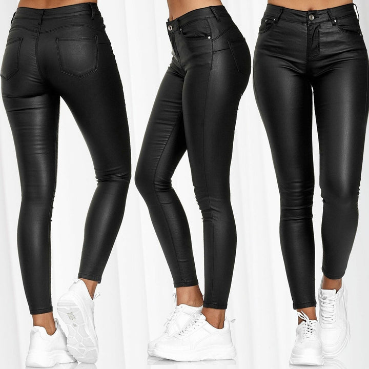 Ladies Elegant High-Waisted Wax Pants and Fitted Cut Lune London